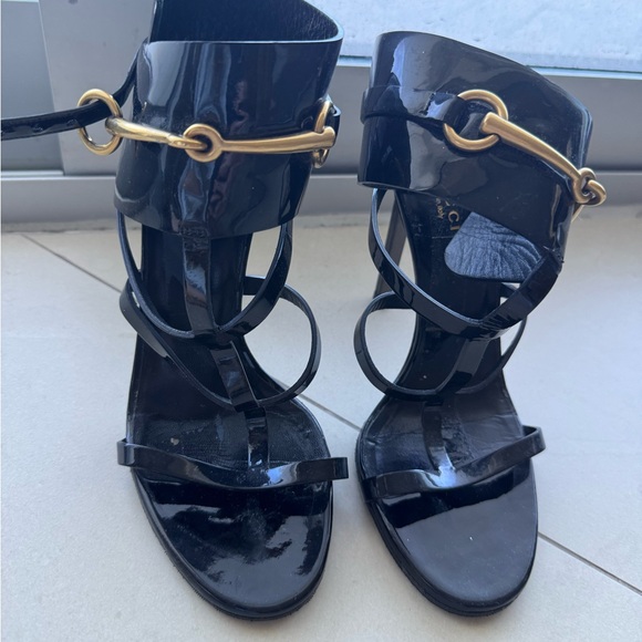 Gucci Patent Leather Black Horsebit Cage Sandals. Size EU38 - Picture 2 of 5